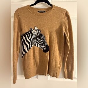 Banana Republic Italian Merino Wool Tan Sweater with Zebra Design